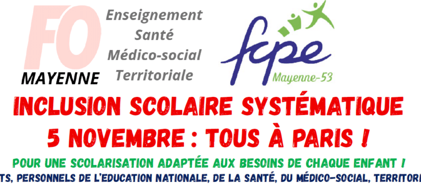 Inclusion scolaire systématique : Tous à Paris le 5 novembre !